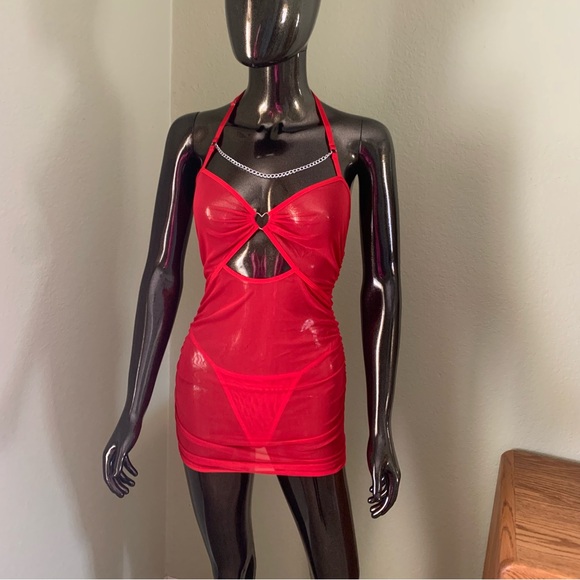 Dolls Kill Other - Dolls Kill Forever Yours Red Mesh Slip and Thong, New Without Tags